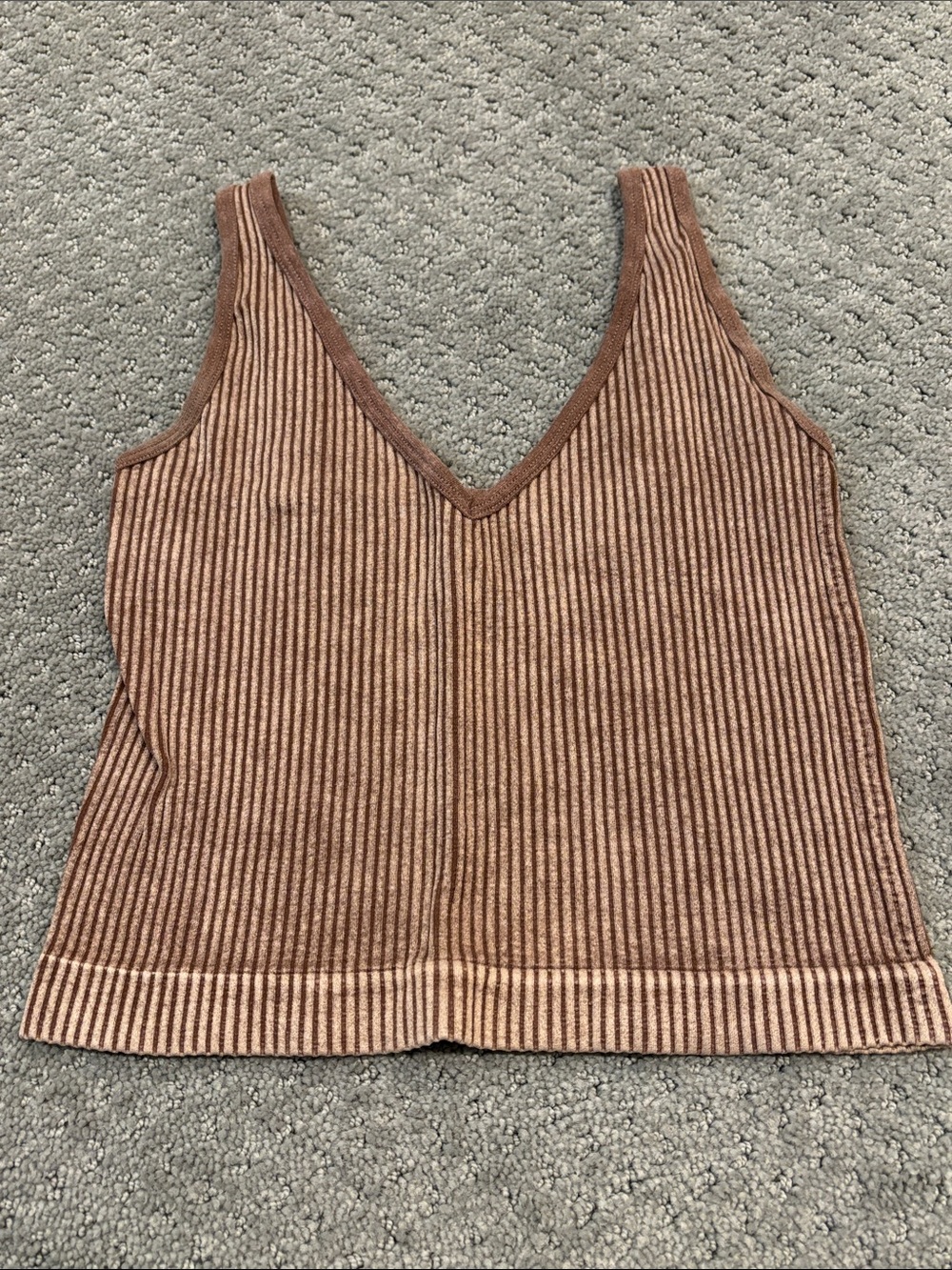 Aura Ribbed V-Neck Brown Tank Top